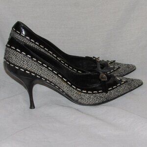 Vtg Casadei Italy Black Patent Leather Herringbone Buckle Pointed Toe Heels 8.5
